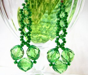 E1248 Green Glamorous Dangle Clip On Earrings 7cm - FREE SHIPPING