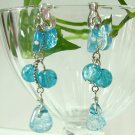 E1253 Blue Glass Dangle Clip On Earrings 4.5cm