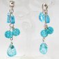 E1253 Blue Glass Dangle Clip On Earrings 4.5cm