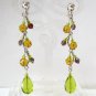 E1255 Green & Brown Glass Dangle Clip On Earrings 7cm
