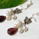 E1258  Blue Glass & Pearl Clip On Earrings 4.5cm