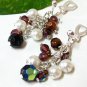E1259 Glass & Pearl Dangle Clip On Earrings 4cm