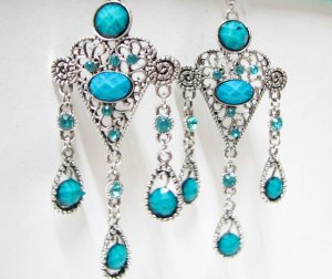 E304 EXOTIC RHINESTONE CLIP ON EARRINGS 10cm