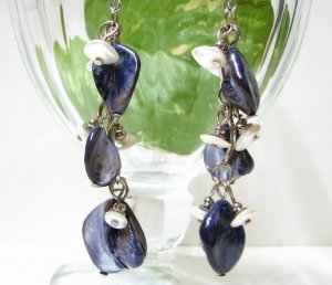 E320 Dark Blue Shell Clip On Earrings 2.5inches