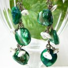 E322 Mother of Pearl Green Shell Clip On Earrings 2.5in.