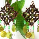 E332 Green Shell Copper Clip On Earrings 4 inches