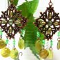 E332 Green Shell Copper Clip On Earrings 4 inches