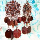 E341 Shell & Rhinestone Brown Clip On Earrings 9cm