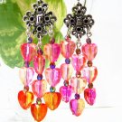 E349 Glamorous Pink Dangle Heart Clip On Earrings 7cm