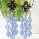 E351 Dangle Blue Heart Charming Clip On Earrings 7cm
