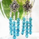 E353 Gorgeous Blue Dangle Clip On Earrings 7cm