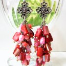 E369 Glamorous Pink Shell & Pearl Clip On Earrings 7cm
