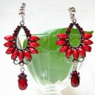 E1310 EXOTIC RED RHINESTONE CLIP ON EARRINGS 7cm