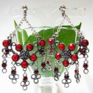 E1320 EXOTIC RHINESTONE RED CLIP ON EARRINGS 7.5cm