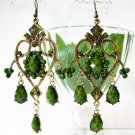 E1352 Exotic Green Rhinestone Hook Earrings 9.5cm