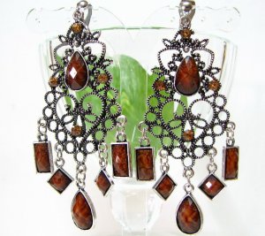 E1361 Exotic Jewelry Brown Clip On Earrings 8cm