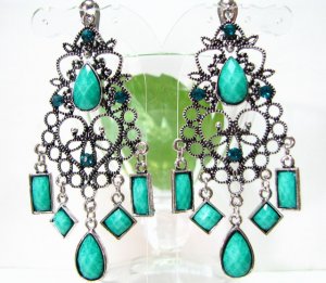 E1365 Exotic Rhinestone Red Clip On Earrings 7.5cm