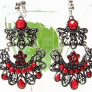 E1366 Exotic Rhinestone Red Clip On Earrings 7.5cm