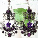 E1367 Exotic Rhinestone Purple Clip On Earrings 7.5cm