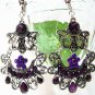 E1367 Exotic Rhinestone Purple Clip On Earrings 7.5cm