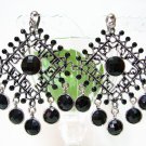 E1372 Exotic Rhinestone Black Clip On Earrings 6.5cm