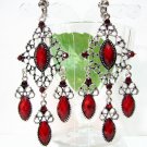 E1375 Exotic Red Rhinestone Clip On Earrings 8.5cm