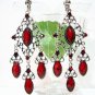 E1375 Exotic Red Rhinestone Clip On Earrings 8.5cm