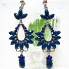 E1392 Exotic Blue Rhinestone Clip On Earrings 8cm