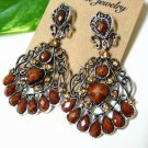*FREE SHIPPING* E1398 Exotic Rhinestone Brown Clip On Earrings 7cm