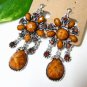 *FREE SHIPPING* E1601 RHINESTONE BROWN EXTOIC CLIP ON EARRINGS 6.5cm