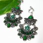 *FREE SHIPPING* E1606 EXOTIC RHINESTONE GREEN CLIP ON EARRINGS 7.5cm