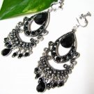 *FREE SHIPPING* E1607 RHINESTONE BLACK EXOTIC CLIP ON EARRINGS 8cm