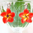 *FREE SHIPPING* E872 Ceramic Clay Orange Flowers Clip On Earrings 3.2cm