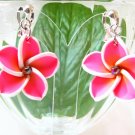 *FREE SHIPPING* E873 Ceramic Clay Pink Flowers Clip On Earrings 3.2cm