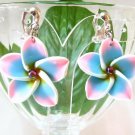 *FREE SHIPPING* E874 Ceramic Clay Blue Flowers Clip On Earrings 3.2cm