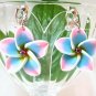 *FREE SHIPPING* E874 Ceramic Clay Blue Flowers Clip On Earrings 3.2cm