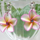 *FREE SHIPPING* E877 Ceramic Clay White & Pink Clip On Earrings 3.2cm