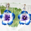 *FREE SHIPPING* E798 Ceramic Clay Blue Flowers Clip On Earrings 3.2cm