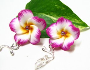 *FREE SHIPPING* E771 Ceramic Clay Spring Flowers Clip On Earrings 3.2cm.