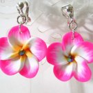 *FREE SHIPPING* E775 Ceramic Clay Pink Flowers Clip On Earrings 3.2cm.