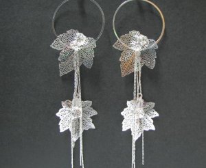 *FREE SHIPPING* E906 RHINESTONE SILVERLY CLIP ON EARRINGS 13cm