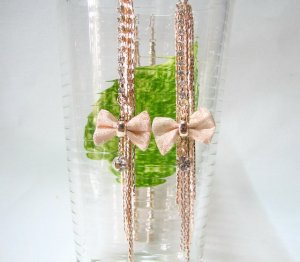 *FREE SHIPPING* E920g Golden Ribbon Rhinestone Clip On Earrings 11.5cm