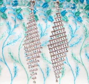 *FREE SHIPPING* E922s Rhinestone Silver plated Clip On Earrings 9.5cm