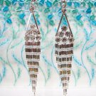 *FREE SHIPPING* E923s Rhinestone Silverly Dangle Clip On Earrings 10.5cm