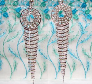 *FREE SHIPPING* E925 Charming Rhinestone Dangle Clip On Earrings 9cm