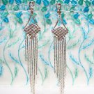 *FREE SHIPPING* E926s Rhinestone Silverly Fringes Clip On Earrings 12cm