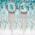 *FREE SHIPPING* E929s Silverly Fringes Rhinestone Clip On Earrings 10cm