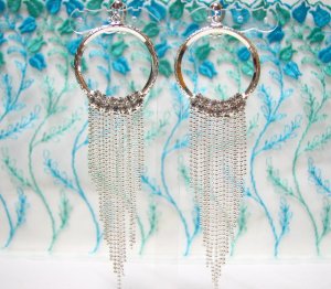 *FREE SHIPPING* E929s Silverly Fringes Rhinestone Clip On Earrings 10cm