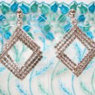 *FREE SHIPPING* E933s Rhinestone Rhombus Silverly Clip On Earrings 5cm