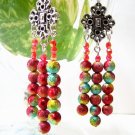 E359 Rainbow Dangle Exotic Clip On Earrings 7cm
